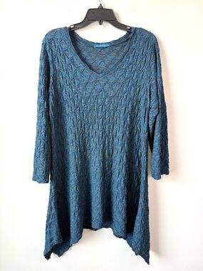 Cut Loose Sharkbite Hem Textured Tunic Top Blue Gray L Lagenlook